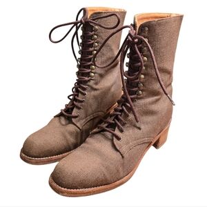 VTG Colin Stuart Brown Canvas Lace Up Boots Leather Sole Chile Sz 8